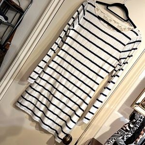 Abercrombie & Fitch size large cream and blue stripe cotton lace dress.